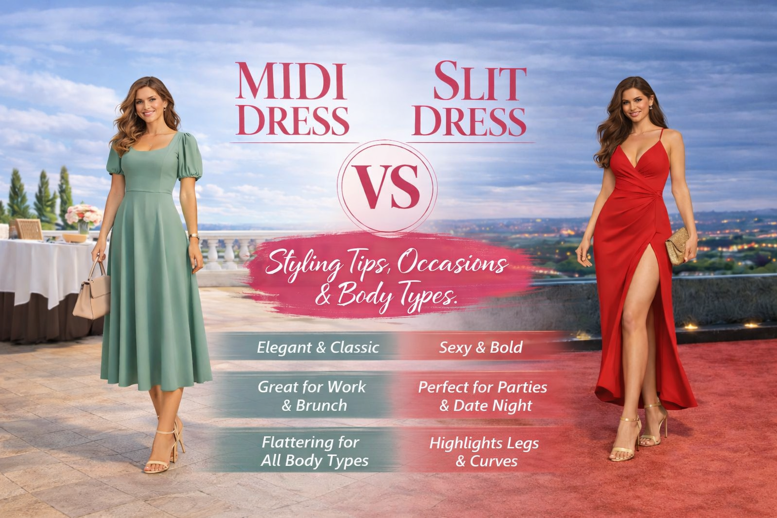 Midi Dress vs Slit Dress for Women: Styling Tips, Occasions & Body Types